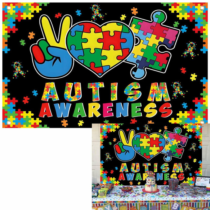 LIANNE Autism Awareness Backdrop Puzzle Piece Banner 6x3.6FT by Deal US