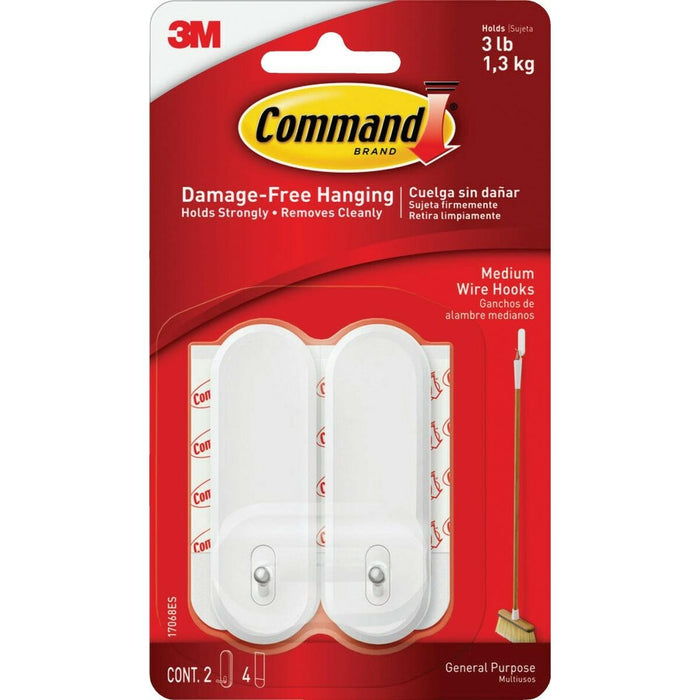 Command Medium Wire Hooks White 2 Hooks 4 Strips 17068ES-2PK by Deal US