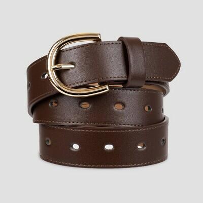 A New Day Women's Laser Cut Leather Belt Brown Adjustable Strap Size L by Deal US