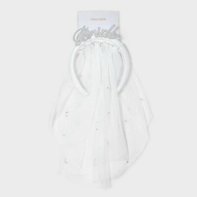 Bride Headband with Veil White Wedding Bridal Hair Accessory by Deal US