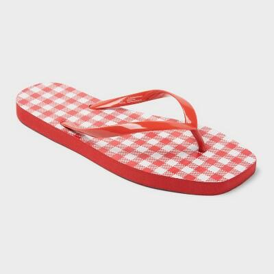 Shade & Shore Women's Palmer Gingham Square Toe Flip Flops Red White Size 7 by Deal US