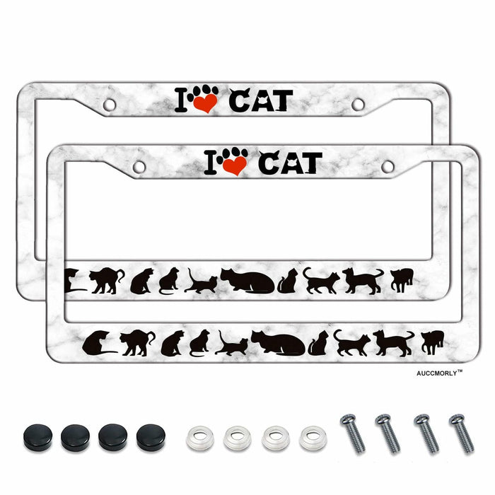 AUCCMORLY Stainless Steel Cat License Plate Frame Car Accessories 2 Pcs Set by Deal US