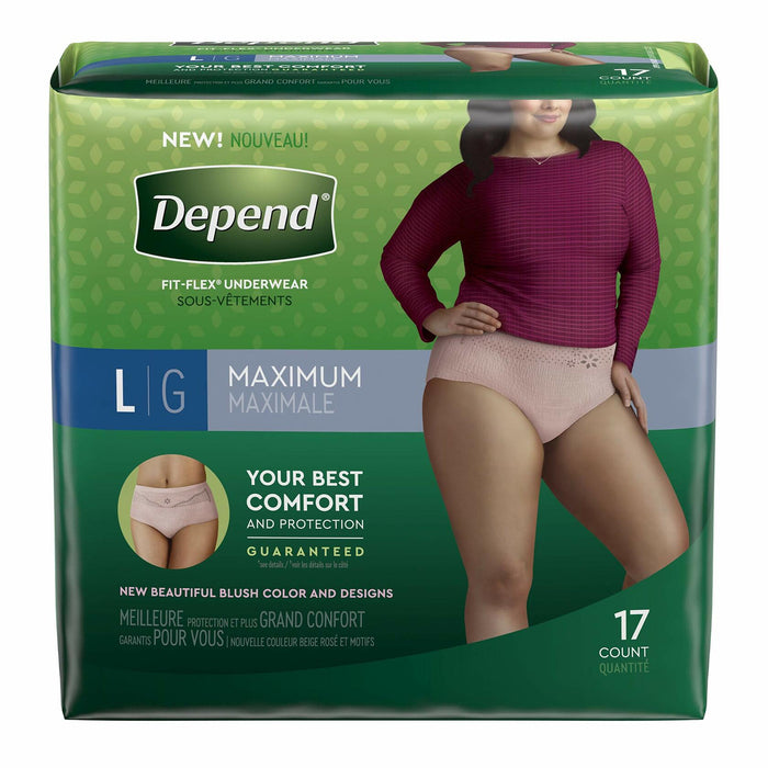 Depend FIT-Flex Incontinence Underwear Women Absorbency Blush 17 Count L by Deal US