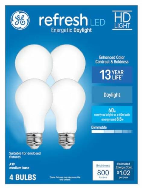 GE Refresh HD LED 60W A19 Daylight Bulbs 4 Pack General Purpose by Deal US