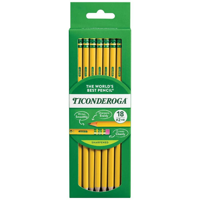 Ticonderoga #2 Sharpened Wood-Cased Pencils Yellow 18 Count by Deal US