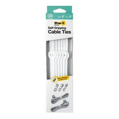 Wrap-It Cable Ties 6" & 9" White 24pk Self-Gripping Cable Management by Deal US
