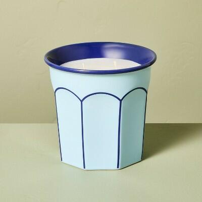 Hearth & Hand Magnolia Arch Embossed Ceramic Sun Citron Jar Candle Blue 12oz by Deal US