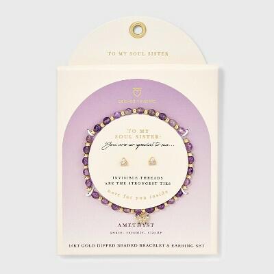 Butterfly Charm Beaded Bracelet & Stud Earrings Set 2pc Amethyst by Deal US