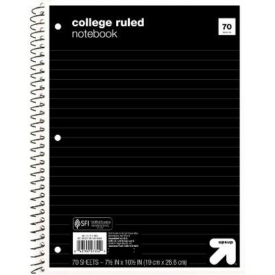 up&up Spiral Notebook 1 Subject College Ruled 70 Pages 7.5x10.5 Black by Deal US