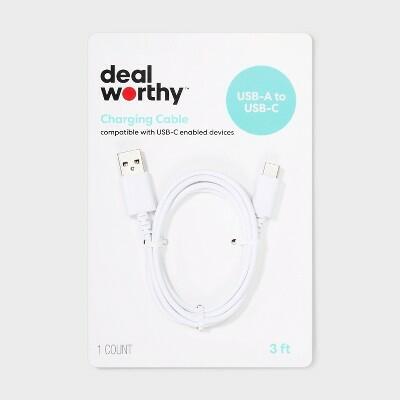 Dealworthy USB-A to USB-C Cable 3ft White by Deal US