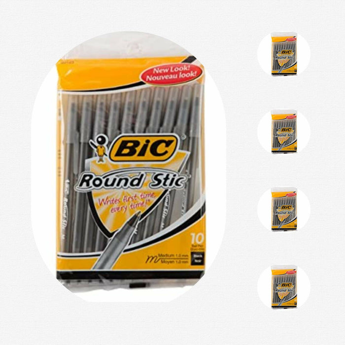 BIC Round Stic Xtra Life Ballpoint Pen 1.0mm Black 10 Count by Deal US
