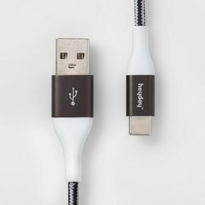 Heyday USB-C to USB-A Braided Cable 4ft Black/White/Gunmetal by Deal US
