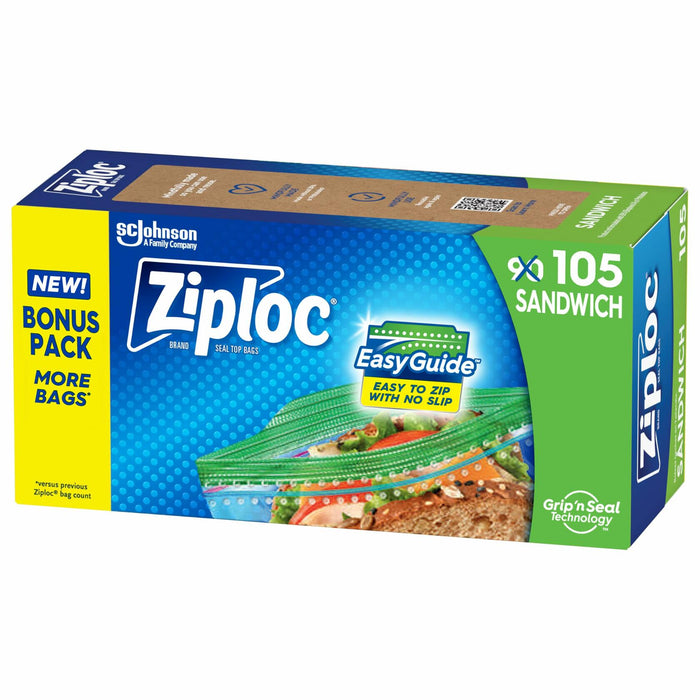 [Like New] Ziploc Sandwich & Snack Bags 105 Count EasyGuide Grip n Seal Storage by Deal US
