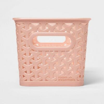 Room Essentials Y-Weave Half Medium Decorative Storage Basket Metallic Blush by Deal US