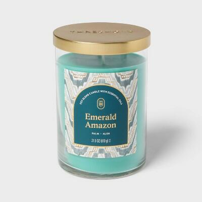 Threshold 21.5oz Glass Jar Candle Emerald Amazon with Lid by Deal US