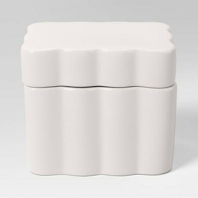 Room Essentials Scalloped Lidded Box White Ceramic Square by Deal US