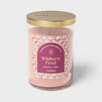 Threshold 21.5oz Glass Jar Candle with Lid Wildberry Frosé Pink by Deal US