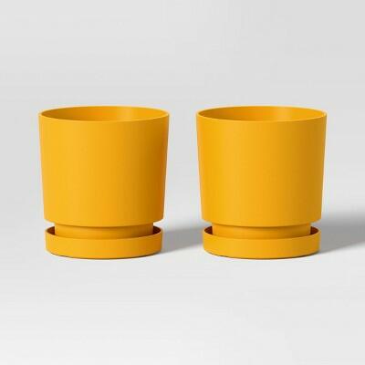 Room Essentials 2pc Recycled Resin Planter Pots Yellow 4x4x4 Indoor Outdoor by Deal US
