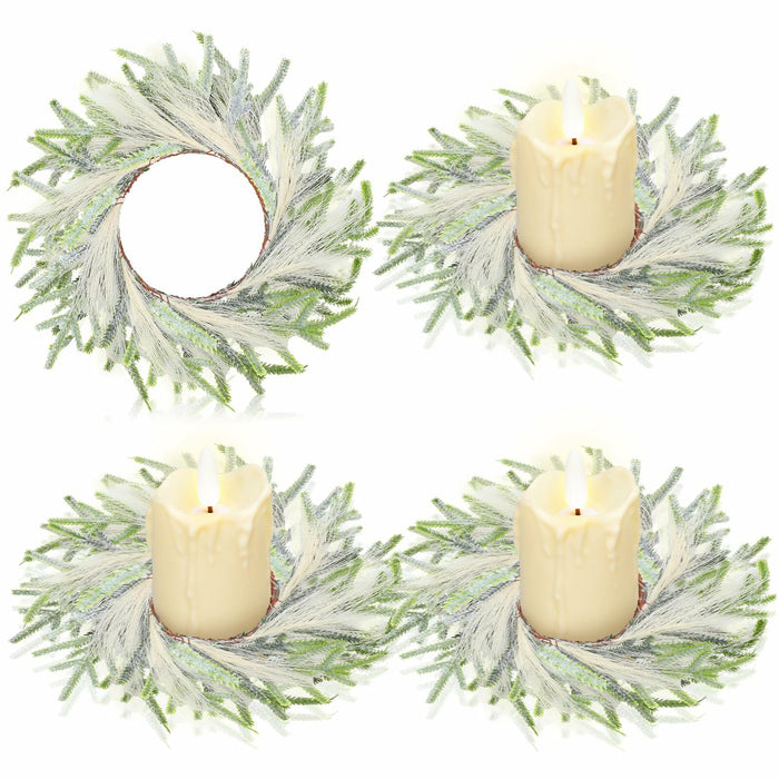 Daifunli 4 Pcs Wedding Candle Rings Pine Pampas Wreaths Small Christmas Decor by Deal US