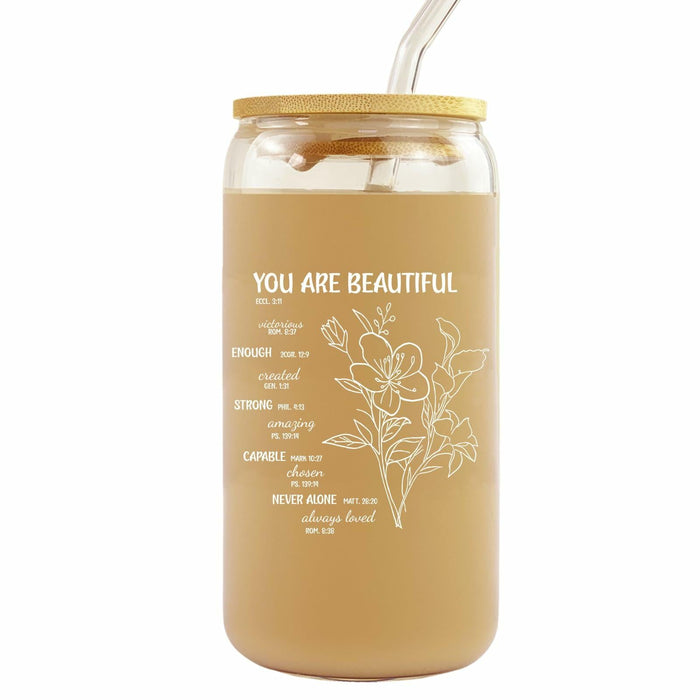 Gvlrbut Christian Glass Tumbler with Lid & Straw 16oz Clear by Deal US