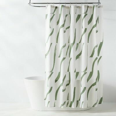 Room Essentials CVC Fabric Painted Strokes Shower Curtain Green by Deal US