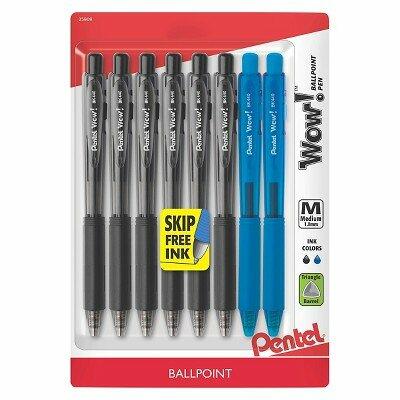 Pentel WOW! Retractable Ballpoint Pens 1mm 8ct Black Blue Black Ink by Deal US