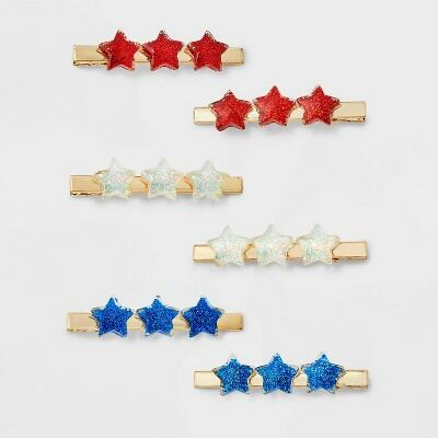 Americana Star Hair Clip Set 6pc Red White Blue Patriotic Hair Accessories by Deal US