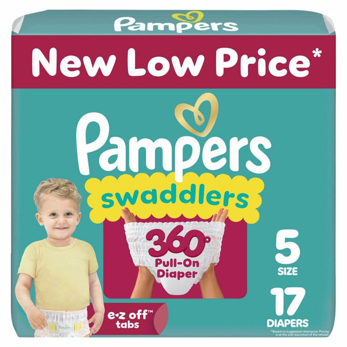 Pampers Swaddlers 360° Diapers White Leakproof Comfy Dry 17 Count Size 5 by Deal US