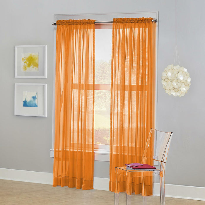 No. 918 Calypso Sheer Voile Rod Pocket Curtain Panel Orange 59x84 by Deal US