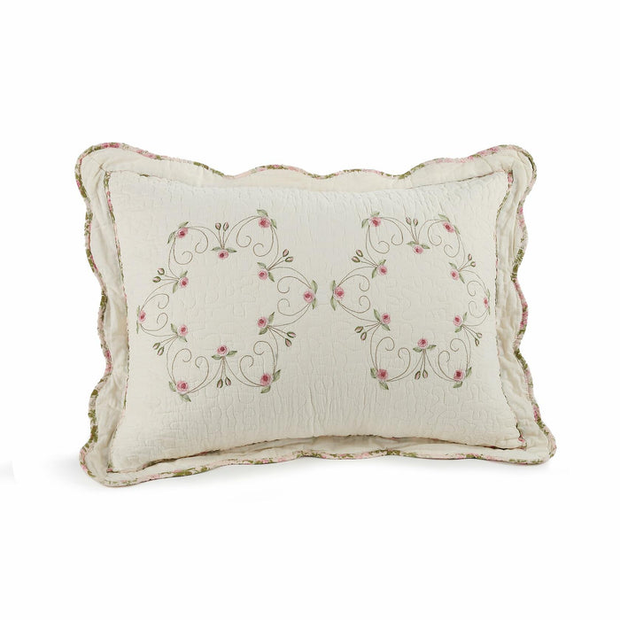 Modern Heirloom Felisa Floral Embroidered Quilted Pillow Pink/Ivory Size King by Deal US