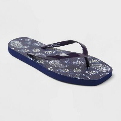 Shade & Shore Women's Palmer Bandana Square Toe Flip Flops Dark Blue Size 11 by Deal US