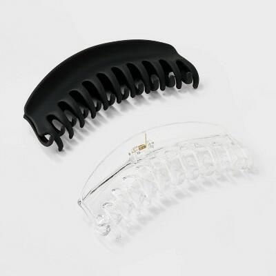 Wild Fable Jumbo Curved Claw Hair Clip Set 2pc Clear Black by Deal US
