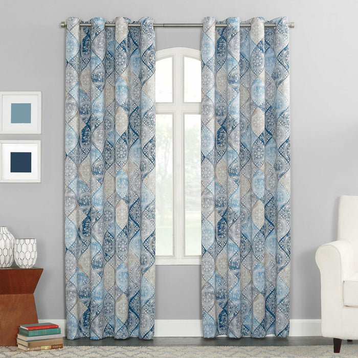 Sun Zero Reardon Global Medallion Efficient Grommet Curtain Panel 54x84 Indigo by Deal US
