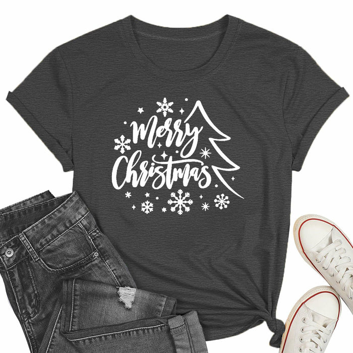 PQZ Christmas Tree Tee Shirt Women Loose Casual Top Grey1 Size M by Deal US