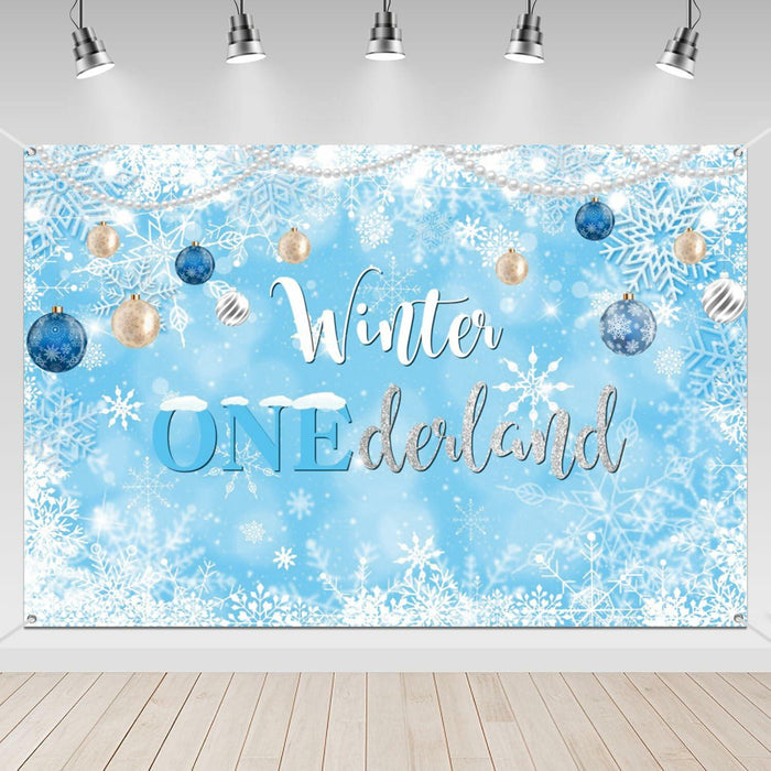 Winter Onederland Birthday Banner Snowflake Blue 70.9x43.3 Inch by Deal US