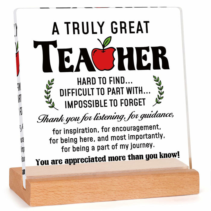 Afterprints Teacher Appreciation Acrylic Plaque with Wooden Base Thank You Gift by Deal US