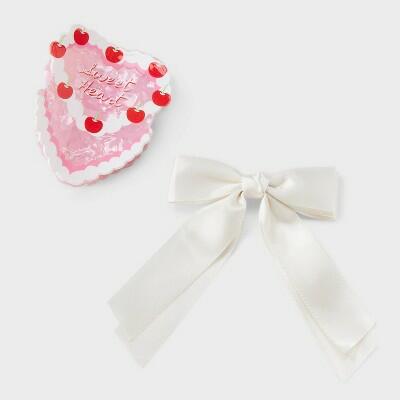 A New Day Acrylic Cake Hair Claw Clip Bow Set 2pc Ivory Pink by Deal US