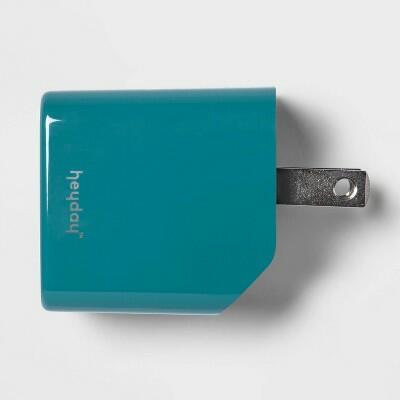 heyday 2-Port 20W USB-A USB-C Wall Charger Bright Teal by Deal US
