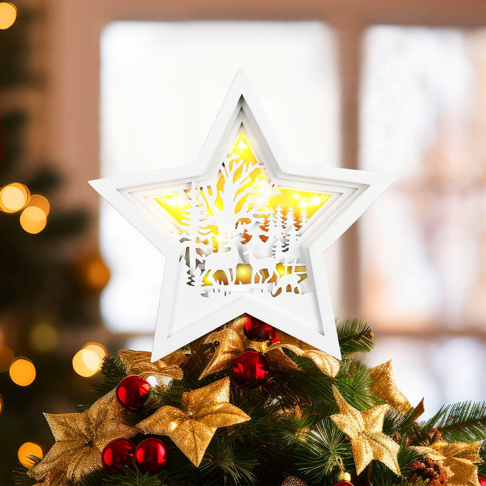 Rustic Wooden Christmas Reindeer Tree Topper Lighted Star 11x11 Inch by Deal US