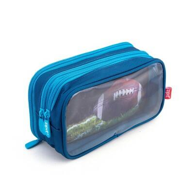 ZIPIT 3 Pocket Pencil Case Pouch Football Blue by Deal US