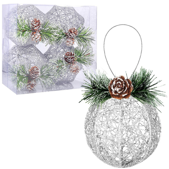 [Like New] ZHANYIGY Christmas Ball Ornaments 4pc Silver Pinecone Rattan String Size S by Deal US