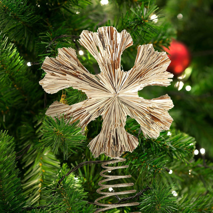 Cinnvoice Snowflake Christmas Tree Topper 11" Champagne Gold Glitter by Deal US