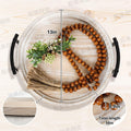 Round Wood Tray with Wood Bead Garland 13" Decorative Tray with Handles by Deal US