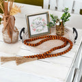 Round Wood Tray with Wood Bead Garland 13" Decorative Tray with Handles by Deal US