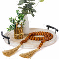 Round Wood Tray with Wood Bead Garland 13" Decorative Tray with Handles by Deal US