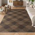 YIHOUSE Checkered Jute Rug 8x10 Brown Black Non Slip Indoor Outdoor by Deal US