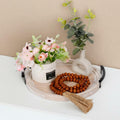 Round Wood Tray with Wood Bead Garland 13" Decorative Tray with Handles by Deal US