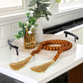 Round Wood Tray with Wood Bead Garland 13" Decorative Tray with Handles by Deal US