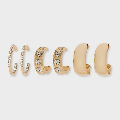 Wild Fable Cubic Zirconia Heart Hoop Earrings 3pc Gold by Deal US