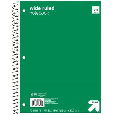 Up&up Wide Ruled 1 Subject Spiral Notebook Green 70 Pages 3 Hole Punched by Deal US